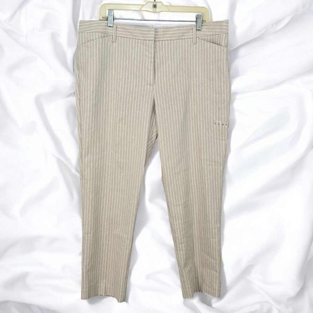 Worthington Womens Beige Pinstripe Slim Ankle Pants Size 16 Low Rise Trousers